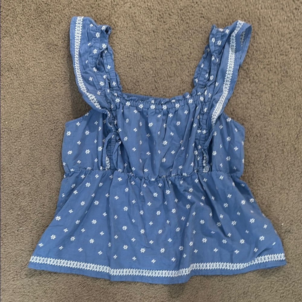 Old Navy Blue Floral Print Smocked Peplum Tank